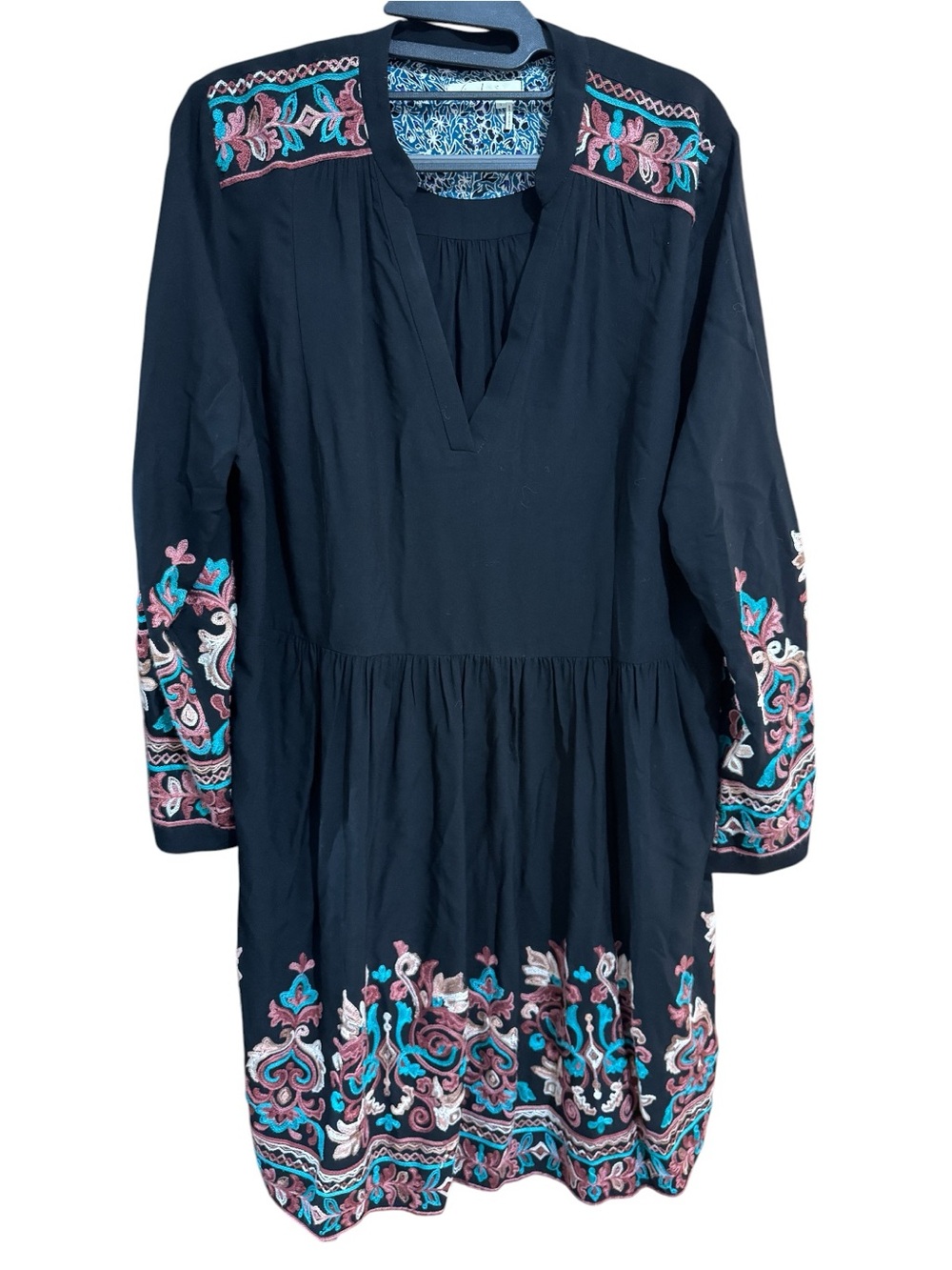 Anthropologie Floreat Avery Embroidered Boho Tunic Dress Black Size L